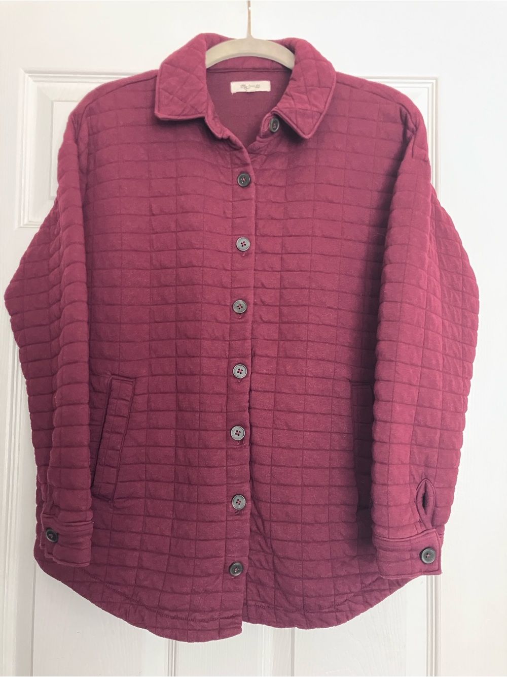 Madewell Quilted Button-Front Jacket in Berry